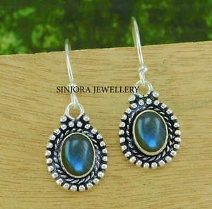 Labradorite Gemstone 925 sterling silver handmade Dangle/Drop Earrings 1.25" - Picture 1 of 4