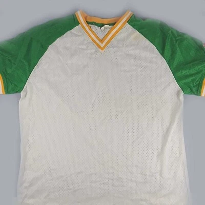 Camiseta de fútbol perforada vintage de los años 80 con etiquetas de equipo verde dorado blanco talla grande Foto 1 de 4