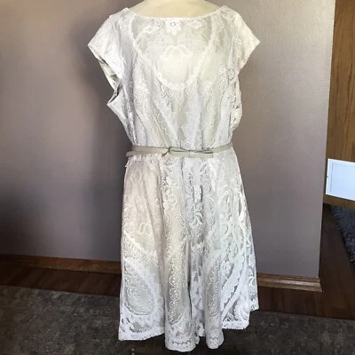 Liz claiborne dress Cream Lace Vintage Style Size 18 Fit & Flare Bow Belt - Image 1 of 4