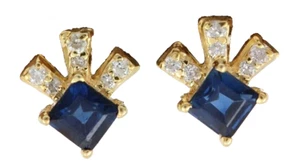 0.38ct Naturale Diamante Rotondo 14k Oro Giallo Zaffiro Bottone Matrimonio - Foto 1 di 5