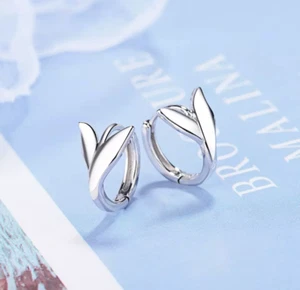 925 Sterling Silver Swan Tail Huggie Hoop Earrings - Picture 1 of 2
