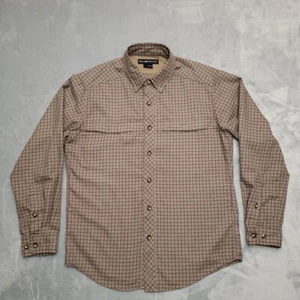 ExOfficio Shirt Mens Small Brown Plaid Performance Technical Zip Pockets Outdoor - Picture 1 of 8