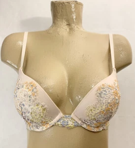 Victoria’s Secret Dream Angels Push Up Bra 32 D 32D Peach Blue Floral Lace - Picture 1 of 8