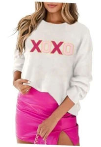 Women 2024 Merry Christmas Round Neck Sequin Letters Sweater Medium A White Xo - Picture 1 of 6