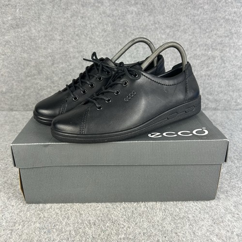 Scarpe basse Ecco Soft II in pelle da donna UK 5 EU 39 nere stringate NUOVE