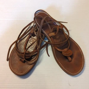 The Poet Melissinos Sandals Womens 7.5-8 Leather Handmade Greek Ankle Tie - Picture 1 of 6