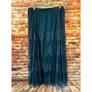 Soft Surroundings Frederica fray Lace Maxi Skirt teal women's size large - Picture 1 of 6