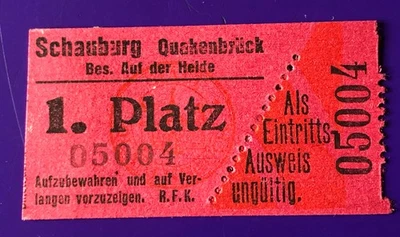 Eintrittskarte Ticket Billett vor 1945 Kino Schauburg Quakenbrück 1. Platz - Bild 1 von 2