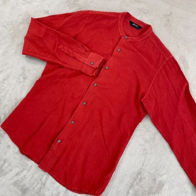 Ermenegildo Z Zegna Band Mandarin Collar Shirt Men Medium Brick Red 100% Linen - Image 1 of 4