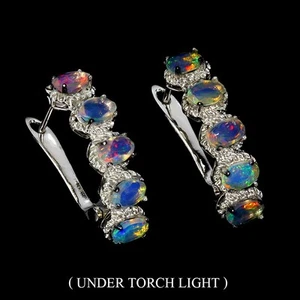 925 Sterling Silver Earrings Oval Fire Opal Rhodolite Natural Gemstone Jewelry - Picture 1 of 14