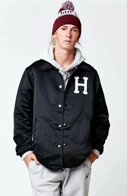 HUF Satin Full Zip Black Windbreaker Coach Style Jacket Size S Mens - Image 1 of 4