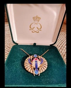 Clarion Pell Prinzessin Grace von Monaco Ägyptischer Skarabäus Strass Halskette Neu im Karton - Bild 1 von 11