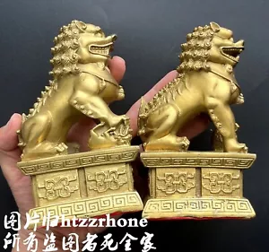 Paar 6 Zoll Messing Löwe Statue böser Wächter Tür Fu Foo Hund Feng Shui Wohndeko - Bild 1 von 5