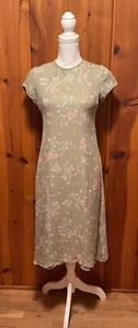 Ralph Lauren VTG 90s Women’s Petite Green Floral 100%Silk Lined Mid-length Dress - Picture 1 of 9