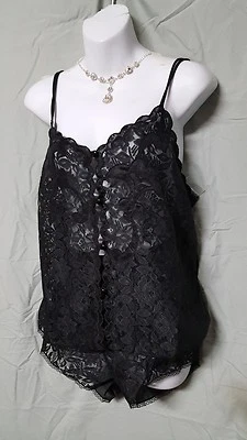 Woman Within PANTALÓN TAP CAMISOLA NEGRO Conjunto Encaje Sexy Mediano 40" BUSTO Foto 1 de 4