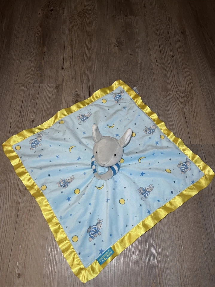 Manta de seguridad Goodnight Moon Bunny Lovey Baby de felpa amarilla satinada adorno Lovie Foto 1 de 4