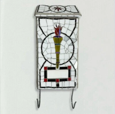 Vintage P.N. Co. Fulton, IL Metal Wall Mount Torch Mail Box No Key w Tile Decor - Image 1 of 4