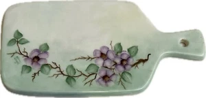 VTG PORCELAIN CHEESE BOARD HAND PAINTED CHINA PURPLE VIOLET GREEN FLOWER KITCHEN - Picture 1 of 5