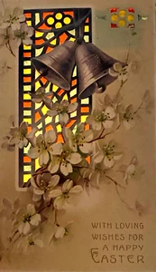 Antique Easter Hold to the Light, Silver Bells and Flowers, Novelty HTL Postcard - Picture 1 of 6