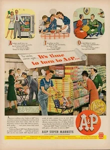 Anuncio impreso vintage de supermercado A&P 1944 para minorista Atlantic Pacific - Imagen 1 de 9