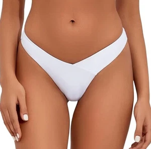 L Women's White Bikini Bottoms SEXY Beach Pool Ocean Bathing Swim Suit LARGE - Picture 1 of 5