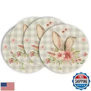 Artoid Mode Bunny Rabbit Ears Buffalo Plaid Flower Easter Round Placemats Set - Picture 1 of 5
