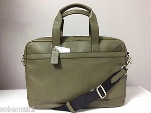 Coach Mens Hudson Surplus Green Smooth Leather Briefcase Bag F71561 - Picture 1 of 5