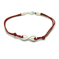 Sterling silver bracelet solid 925 Footsteps with red string B000201R