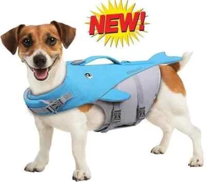 ๐ Vivaglory " SHARK " Dog Water Life Jacket w/Handle Safety Vest Blue Size M - Picture 1 of 5