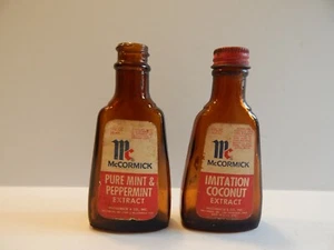 Vintage McCormick Brown Glass Extract bottles Coconut & PepperMint - Picture 1 of 6
