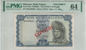 RM50 Siri 4 Aziz Taha (1976) SPECIMEN/ CONTOH PMG64 UNC Rare - Picture 1 of 2