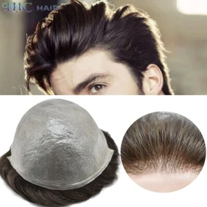 Mens Hair Replacement System Ultra Thin Skin V-looped Toupee invisible Hairpiece - Picture 1 of 84