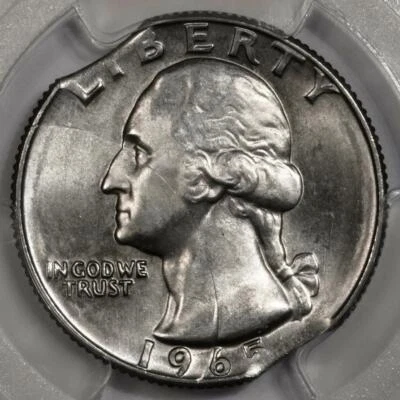 1965 PCGS MS64 Incomplete Clip And Double Clipped Planchet Quarter Mint Error - Image 1 of 4