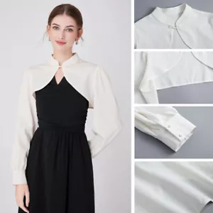 Chinesischer Stil Gekürzt Hemd Bolero Strickjacke Falsch Kragen Bluse Langärmlig - Bild 1 von 8