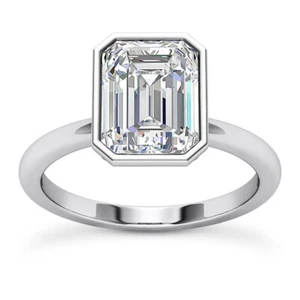 New! Bezel Solitaire 2.01 Ct G VS1 Lab Grown Emerald Cut Diamond Engagement Ring - Picture 1 of 3