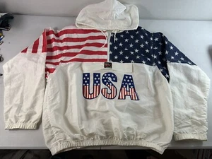 Vintage Surf Style Windbreaker Jacket One Size America Flag USA 1/4 Zip Pullover - Picture 1 of 9