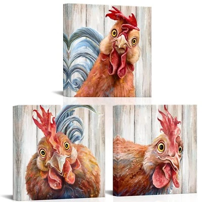 Arte de pared de lienzo de gallo de apicotura divertido kit de pintura de animales de granja divertido... Foto 1 de 4