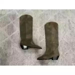 Isabel Marant Denvee Suede Western Knee High Tall Boots EU 35 Khaki - Picture 1 of 6