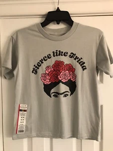 Frida Kahlo Girl's Youth Size Small Crew Neck T-Shirt Gray Fierce Like Frida New - Picture 1 of 7