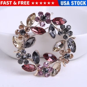 Exquisite Rhinestone Leaf Brooch Ring Pin-Elegant Gift Jewelry Mother's Day Gift - Picture 1 of 8