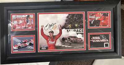 FIRMADO Dale Earnhardt Jr #8 AUTOGRAFIADO Foto Collage NASCAR Carrera Neumático Usado Certificado de Autenticidad Foto 1 de 4