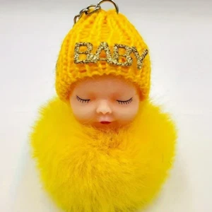 Beautiful Yellow Sleeping Baby Doll Furball charm Fashion Keyring Keychain - Picture 1 of 2