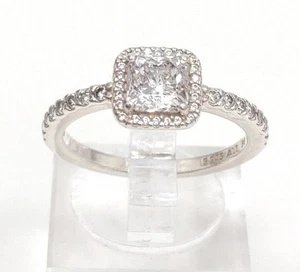 Pandora 925 Silver Cubic Zirconia Square Sparkle Halo Ring Boxed Size 56 UK O.5 - Picture 1 of 13