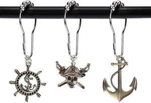 Maritim Duschvorhang Haken Ringe - Piraten Totenkopf Anker Ruder Deko Bad - Bild 1 von 12