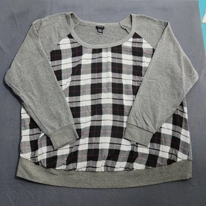 Torrid Damen 4X grau kariert Chiffon vorne Langarm Bluse - Bild 1 von 12