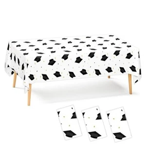 Graduation Cap Party Tablecloths 2025 Gongrats Grad Plastic Balck and Gold - Picture 1 of 8