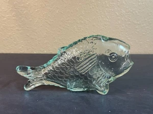 Vintage Fish Bottle Embossed Light Green Tinted Glass Beach House Shore Decor - Picture 1 of 5