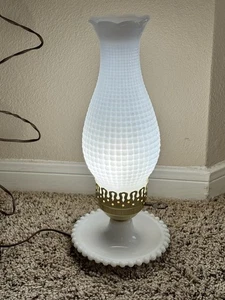 Hobnail Milk Glass Lamp Table Boudoir Hurricane 13” White Cottagecore Vintage #2 - Picture 1 of 19
