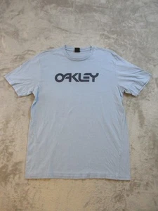 Vintage Oakley Shirt Boys XL Blue Black Logo Spell Out Icon Skull Preppy Biking - Picture 1 of 13
