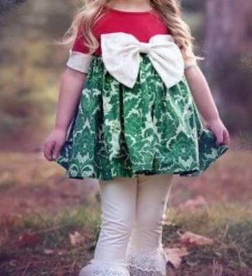 Persnickety Holiday Rose Tunic Dress Top Lace Bow Christmas Red Green Girls 8 - Image 1 of 4